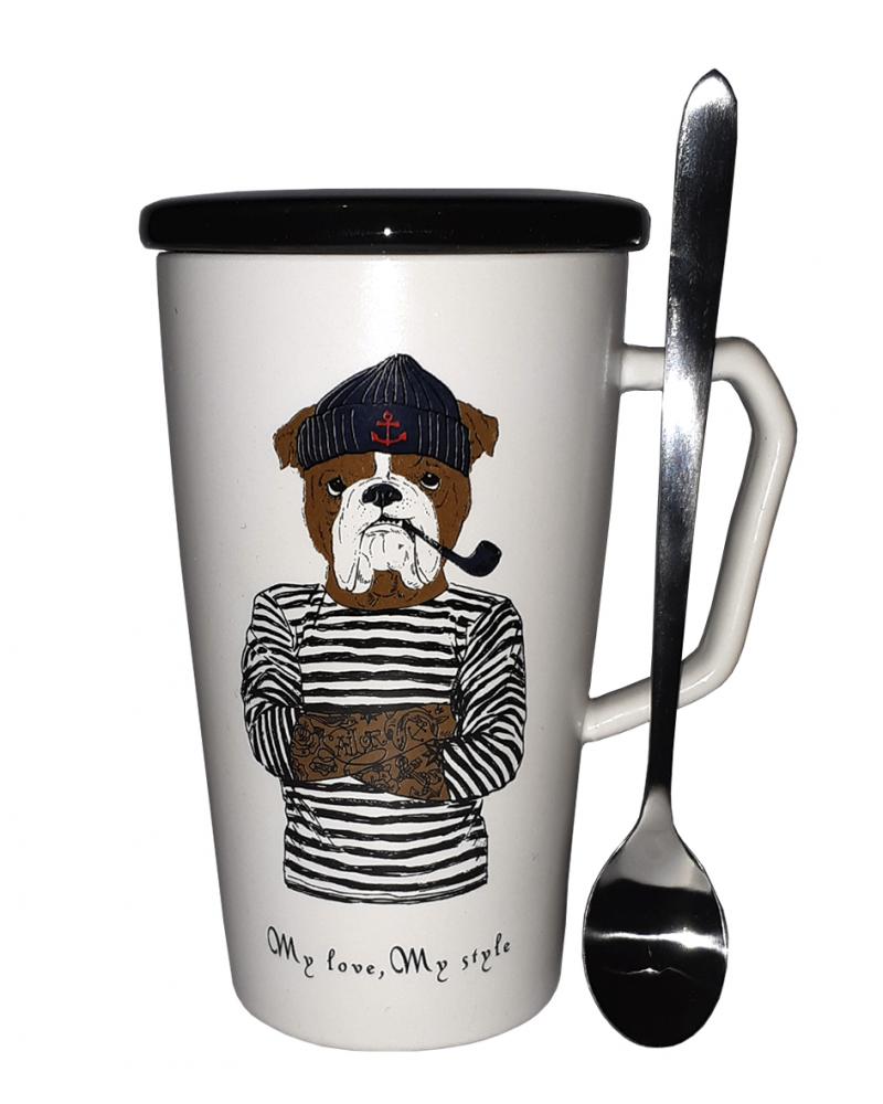 Кружка c крышкой и ложкой Great Coffee  Боцман 300 мл   (53262)