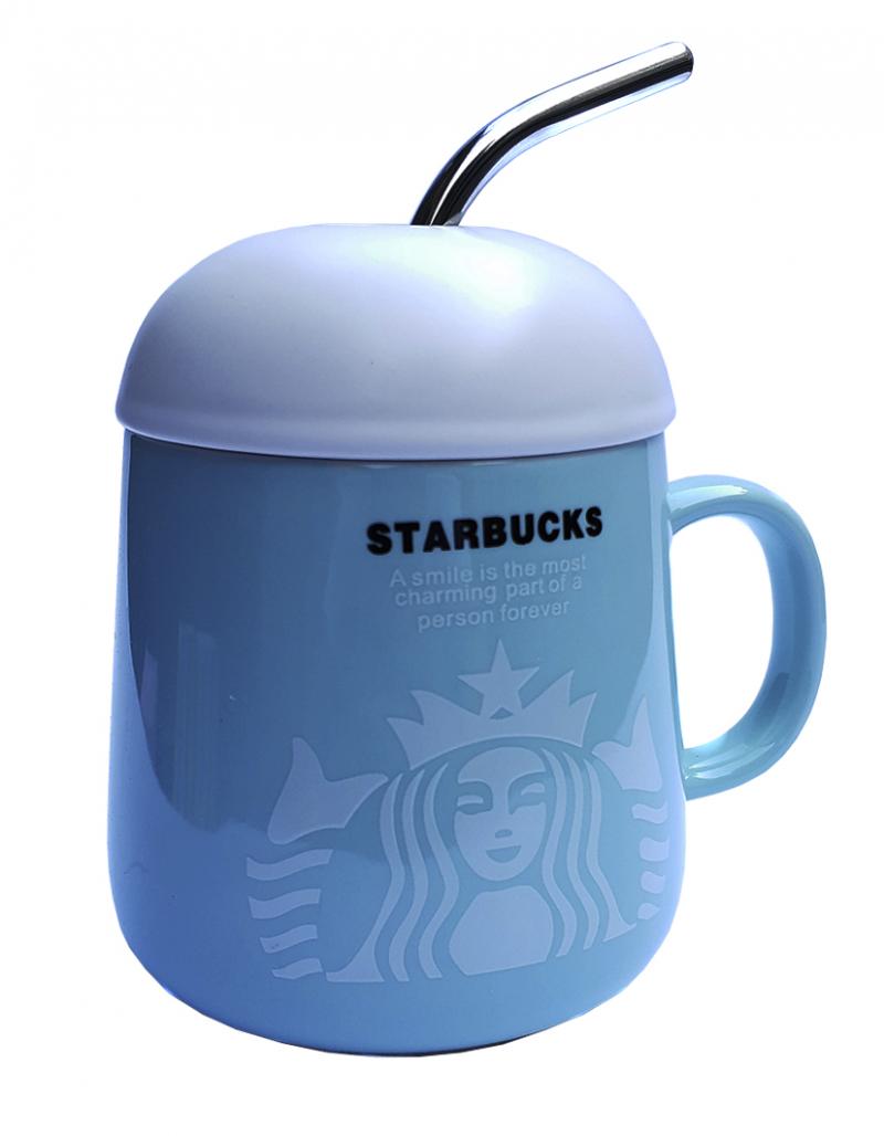 Кружка з кришкою і ложкою-трубочкою Great Coffee  Зірковий бакс Глясе 360 мл  (52996)
