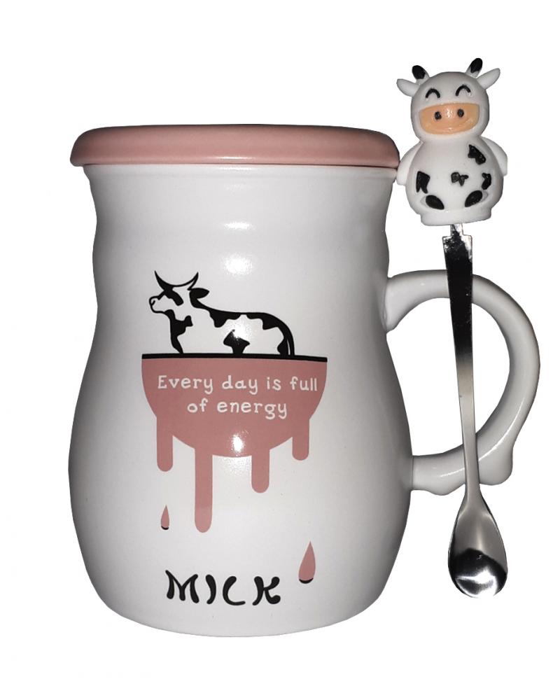 Кружка c крышкой и ложкой Great Coffee  Молоко-энергия 420 мл  (53387)