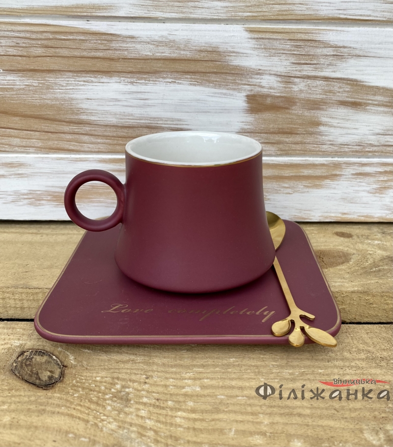 Кружка з кришкою і ложкою Great Coffee Автобіографія (бордова) 150мл (56201)