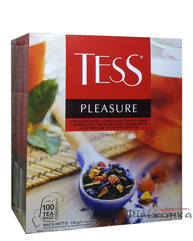 Чай Tess Pleasure чорний з шипшиною, яблуком і пелюстками квітів в пакетиках 100 шт х 1,5 г (1847)