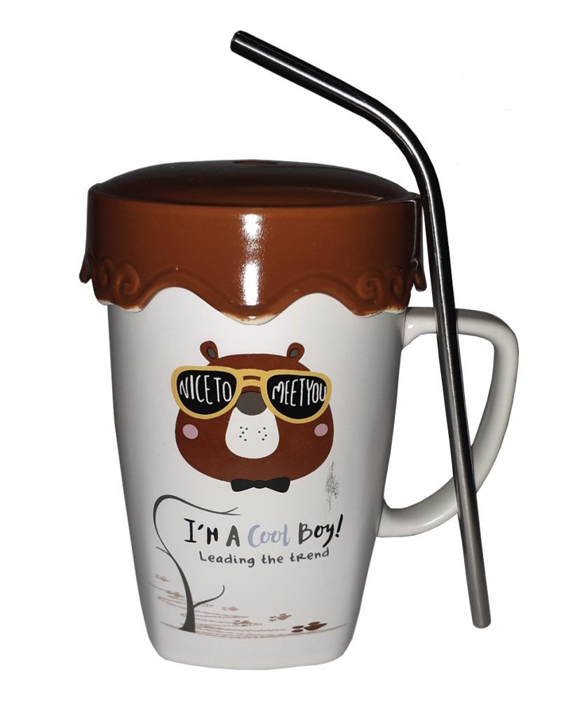 Кружка з кришкою і трубочкою Great Coffee  Крутяк 420 мл