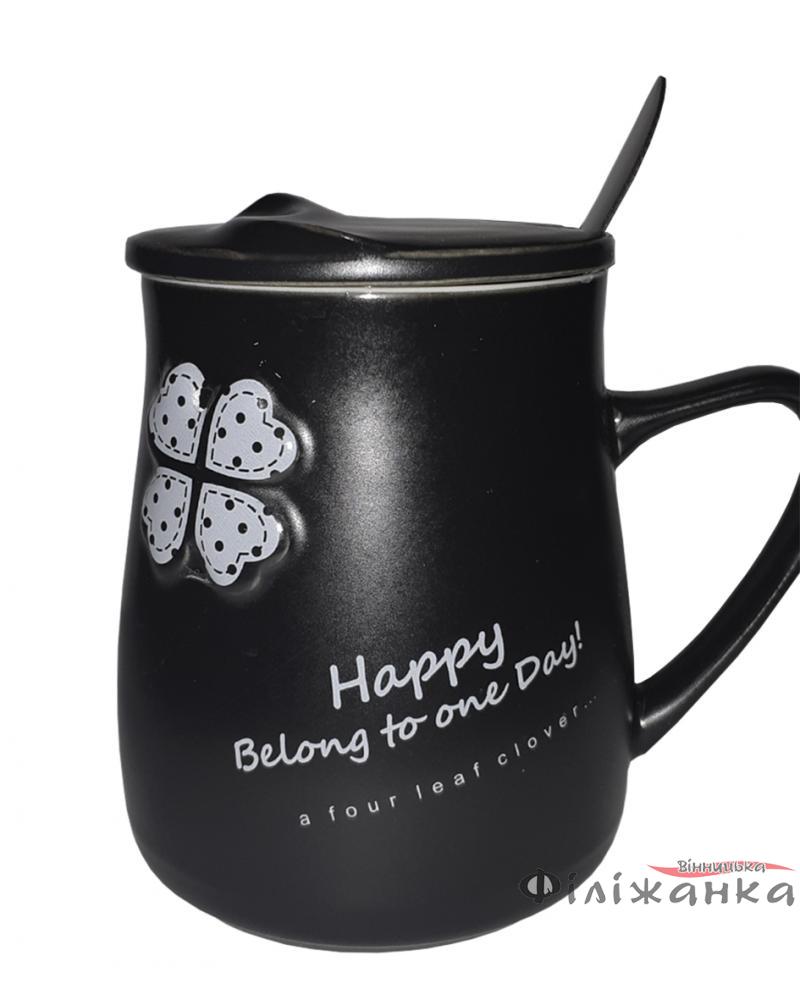Кружка c крышкой и ложкой Great Coffee Счастливый день 475 мл (54396)
