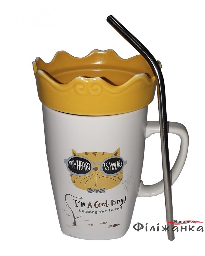 Кружка с крышкой и трубочкой Great Coffee  Крутяк 420 мл (54447)