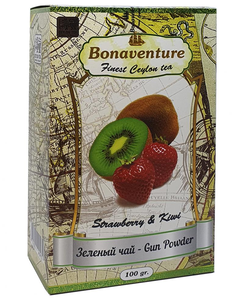 Чай Bonaventure Strawberry & Kiwi Ганпаудер зелений з полуницею та ківі 100 г (1755)