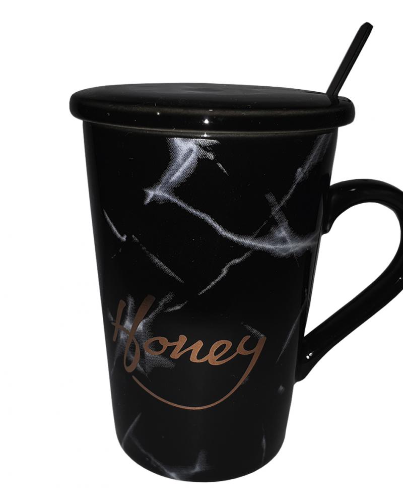 Кружка c крышкой и ложкой Great Coffee Мрамор 400 мл   (55522)