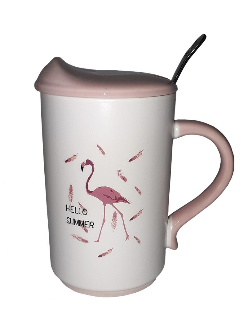 Кружка з кришкою і ложкою Great Coffee  Фламінго 375 мл  (52444)