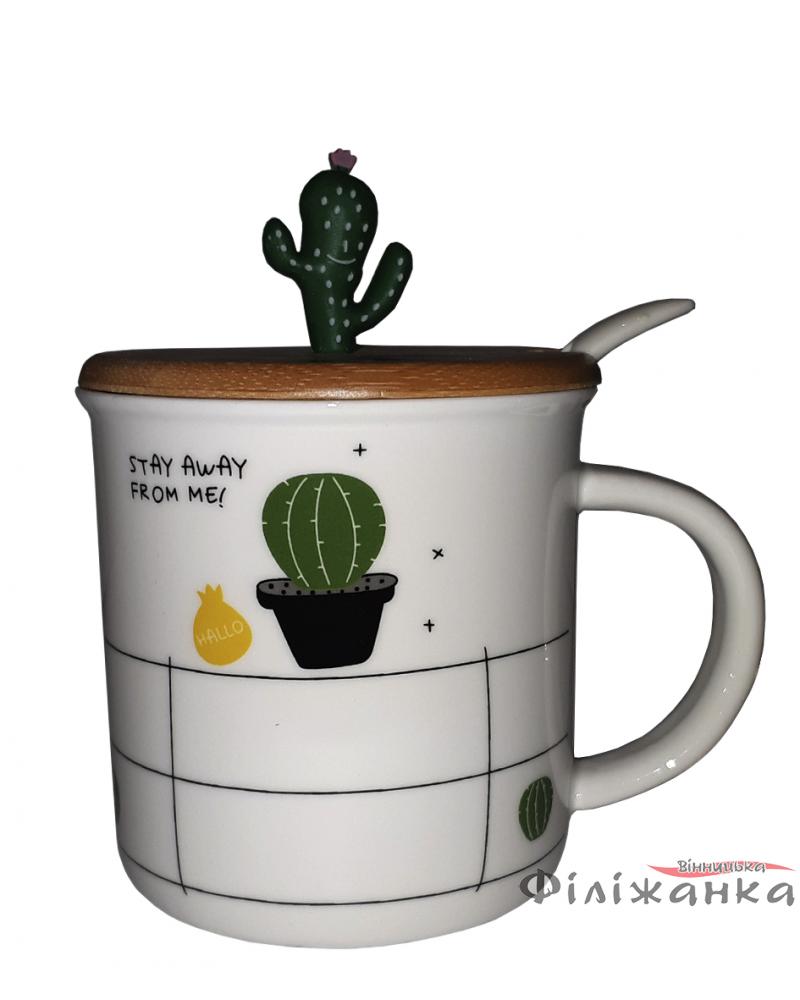 Кружка c крышкой и ложкой Great Coffee  Кактус 375 мл (54456)