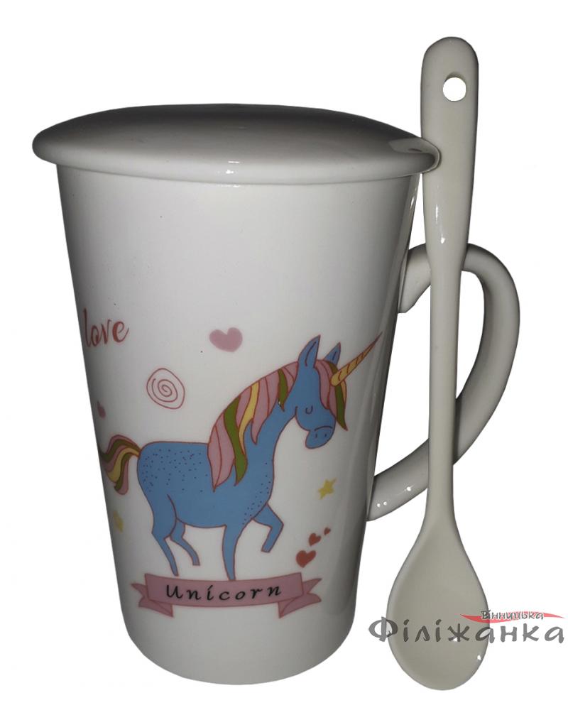 Кружка з кришкою і ложкою Great Coffee Єдиноріг 300 мл (54438)
