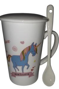 Кружка з кришкою і ложкою Great Coffee Єдиноріг 300 мл (54438)