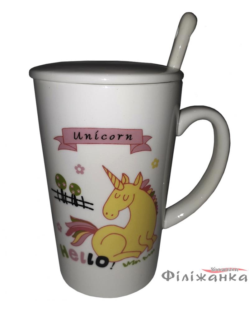 Кружка c крышкой и ложкой Great Coffee  Единорог 300 мл (54434)