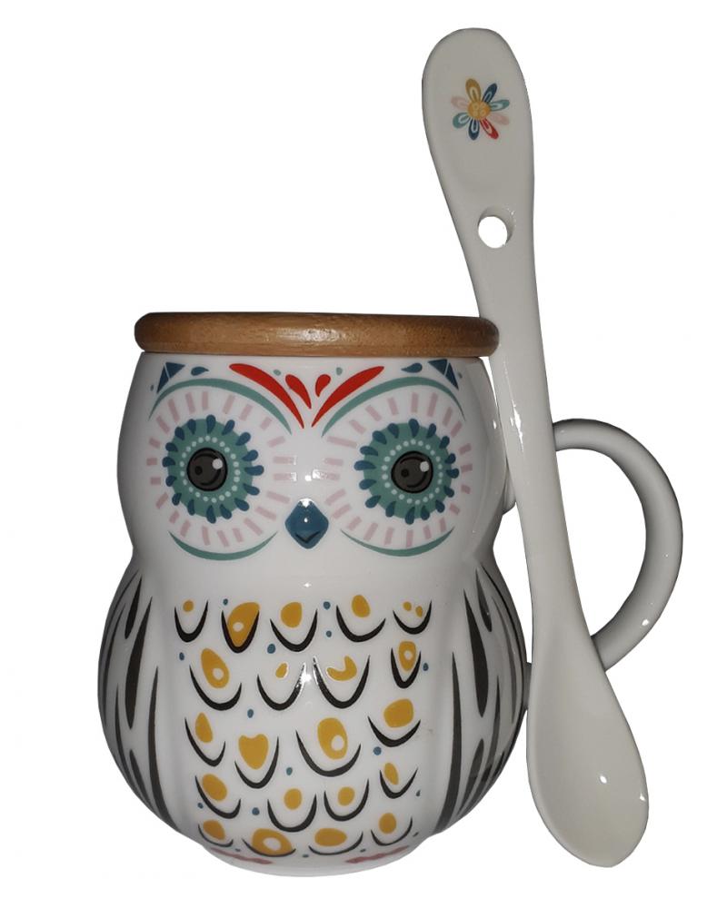 Кружка c крышкой и ложкой Great Coffee  Сова 380 мл (52604)
