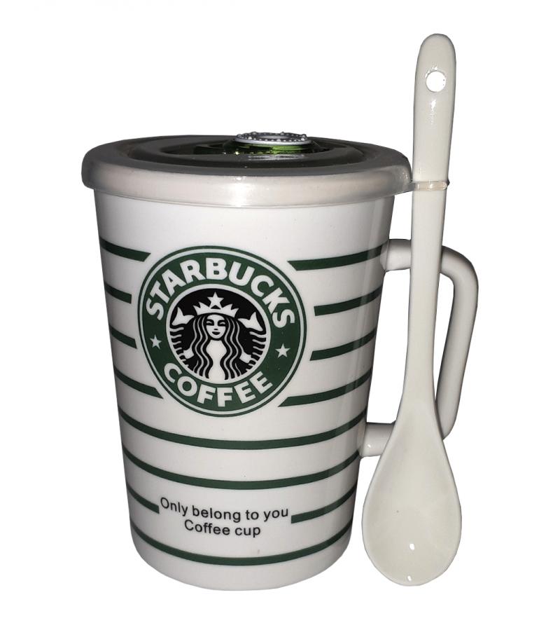 Кружка с вакуумной крышкой и ложкой Great Coffee  Звездный бакс 400 мл  (52745)