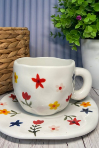 Чашка с блюдцем Цветочная 300 мл (60766)