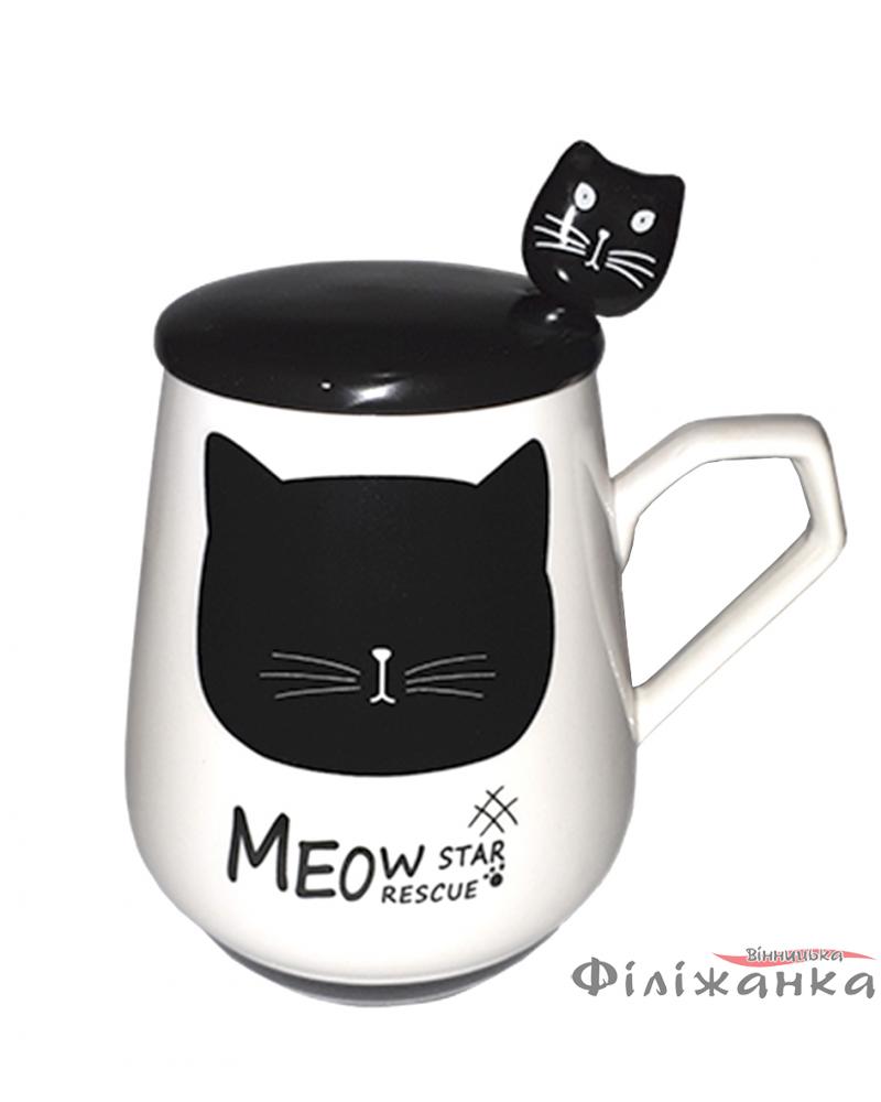 Кружка з кришкою і ложкою Great Coffee Чорна кішка 300 мл (54374)