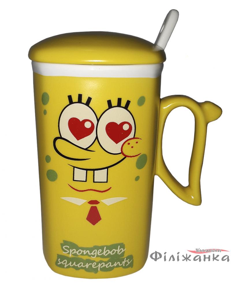 Кружка c крышкой и ложкой Great Coffee Губка Боб 300 мл (51967)