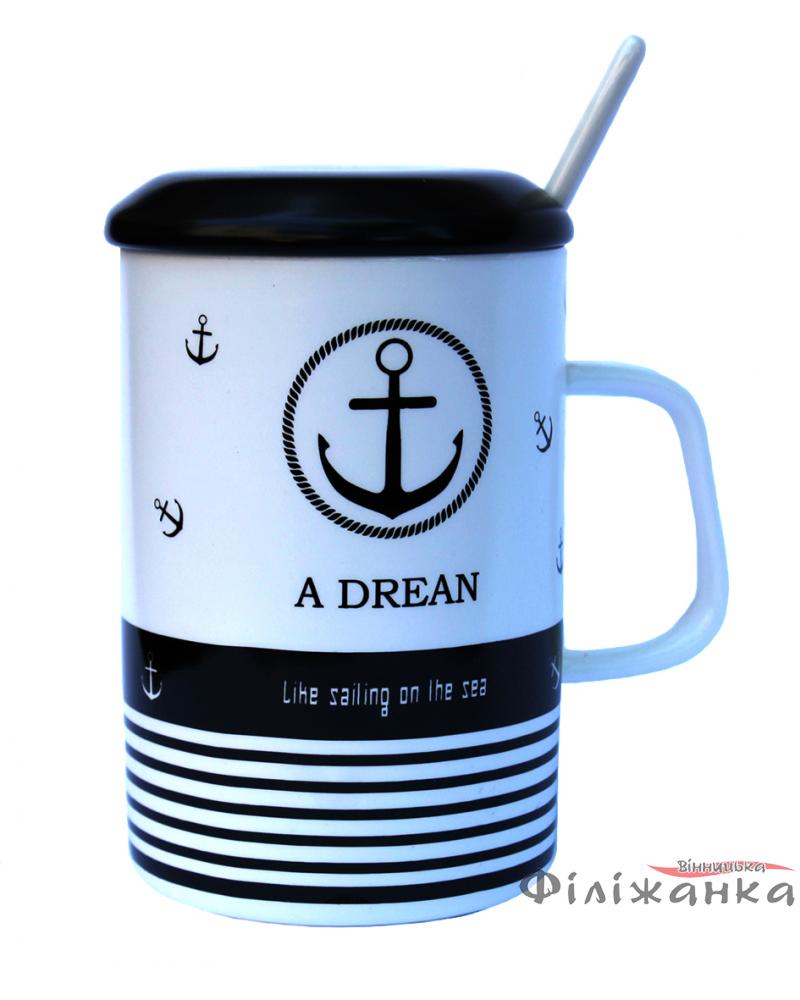 Кружка c крышкой и ложкой Great Coffee  Морской волк 350 мл  (54379)