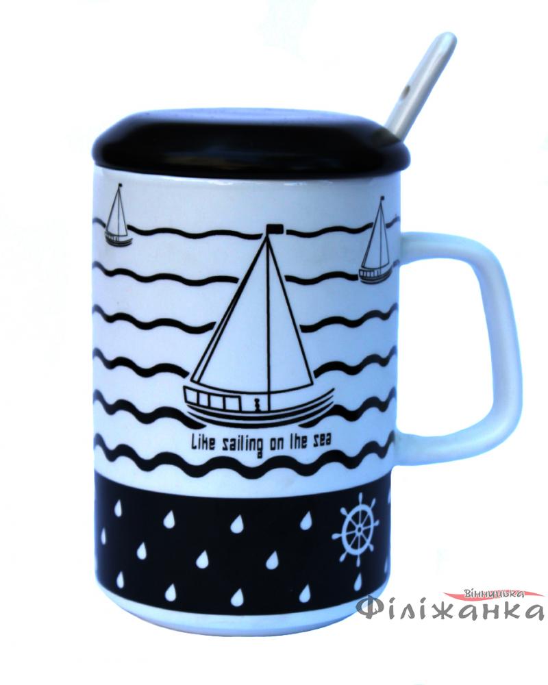 Кружка c крышкой и ложкой Great Coffee  Морской волк 350 мл  (54380)