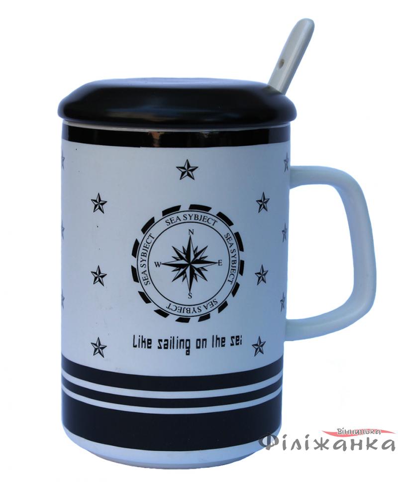 Кружка з кришкою і ложкою Great Coffee  Морський вовк 350 мл  (54378)