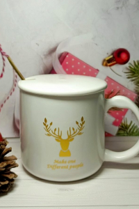 Чашка с крышкой и ложкой Хонор белая 400 мл (59602)